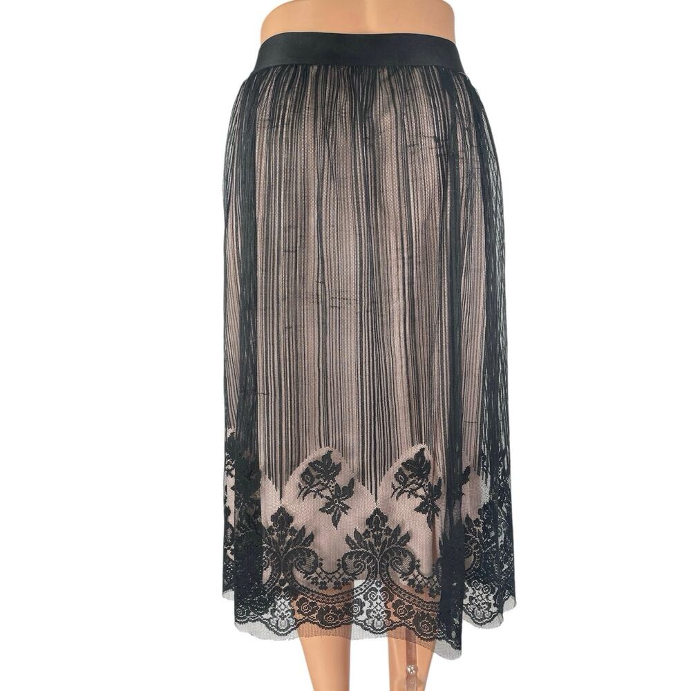 Xhilaration Women's Black Floral Striped Lace Tulle Mid Rise Midi Skirt Size XXL - Picture 3 of 5